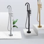 Black Round Freestanding Floor-Mount Bath Mixer